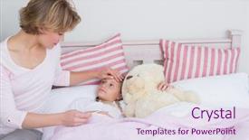  Presentation with temperature - Audience pleasing slide set consisting of mother taking the temperature of sick daughter at home in the bedroom backdrop and a sky blue colored foreground