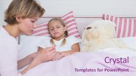  Presentation with temperature - Presentation theme featuring mother taking the temperature of sick daughter at home in the bedroom background and a sky blue colored foreground