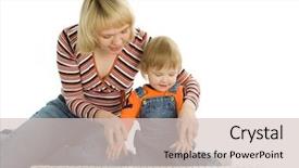  Presentation with teach - Amazing presentation theme having mother teach baby play piano backdrop and a soft green colored foreground