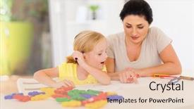  Presentation with teaching and awards - Amazing presentation design having mother teaching little daughter drawing backdrop and a  colored foreground