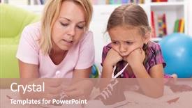  Presentation with teaching - Colorful PPT theme enhanced with mother teaching little unhappy girl backdrop and a coral colored foreground