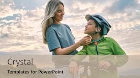  Presentation with time to learn - Slide set consisting of mother-teaching-son-to-ride background and a soft green colored foreground