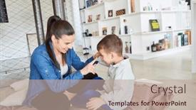  Presentation with teasing - Presentation design enhanced with mother-teasing-her-son background and a mint green colored foreground