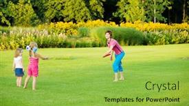  Presentation with frisbee - Slide deck having mother throwing frisbee and kids background and a yellow colored foreground