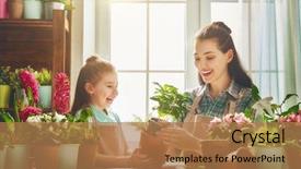  Presentation with mother child - PPT layouts with mother to care for plants background and a coral colored foreground