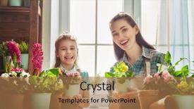  Presentation with mother child - Beautiful PPT theme featuring mother to care for plants backdrop and a coral colored foreground
