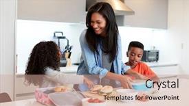  Presentation with helping hands children - Presentation design featuring mother to make healthy packed background and a coral colored foreground
