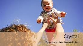  Presentation with tossing - Slide set with mother tossing her infant baby into the air background and a coral colored foreground