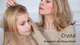  Presentation with head lice - Slides featuring portrait of two aged females doing yoga exercise in sport gym background and a gray colored foreground