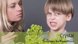  Presentation with tomato - Colorful presentation design enhanced with mother trying to feed her little son who hates eating tomato backdrop and a yellow colored foreground