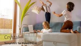  Presentation with kids - Colorful PPT layouts enhanced with mother-trying-to-work backdrop and a coral colored foreground