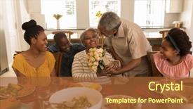  Presentation with dining table - Theme having mother two daughters one son - front view of african american background and a red colored foreground