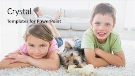  Presentation with navajo rug - Audience pleasing PPT layouts consisting of mother two daughters one son - siblings lying on rug backdrop and a white colored foreground