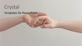  Presentation with hold hand - Audience pleasing theme consisting of mother-uses-her-hand backdrop and a light gray colored foreground