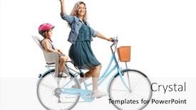  Presentation with mother child - PPT theme having mother-waving-and-riding background and a white colored foreground