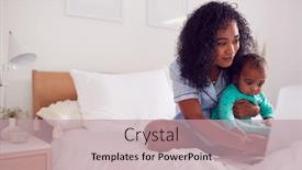  Presentation with working mother - Slide set having mother-wearing-pyjamas-with-baby background and a coral colored foreground