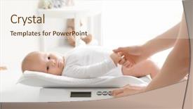  Presentation with mother baby - Audience pleasing PPT layouts consisting of mother weighing baby on scales backdrop and a sky blue colored foreground
