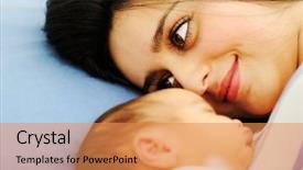  Presentation with newborn baby hospital - Beautiful presentation design featuring mother with a newborn backdrop and a gold colored foreground