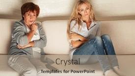  Presentation with television watching - PPT theme with mother-with-adult-daughter-watching background and a coral colored foreground