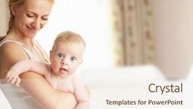  Presentation with happy baby - Theme having mother with baby at home background and a  colored foreground