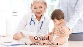  Presentation with doctor cartoon - Presentation design consisting of mother with baby boy visiting background and a lemonade colored foreground