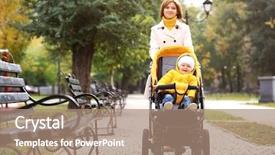  Presentation with mother baby and nurse - Theme featuring mother with baby in pram background and a coral colored foreground