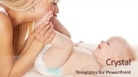  Presentation with baby diapers - Colorful presentation theme enhanced with mother with baby isolated backdrop and a lemonade colored foreground