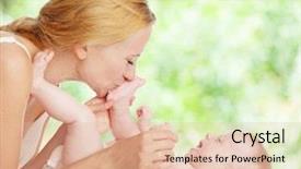  Presentation with baby diapers - PPT theme consisting of mother with baby outdoors happy background and a lemonade colored foreground