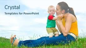  Presentation with meadow - Beautiful theme featuring mother with baby on the meadow under blue sky backdrop and a sky blue colored foreground