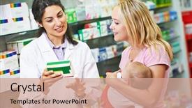 Presentation with woman child - Colorful presentation theme enhanced with mother with child in pharmacy backdrop and a coral colored foreground