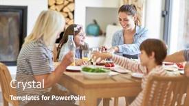  Presentation with grandma - Slides having mother-with-children-and-grandma background and a coral colored foreground
