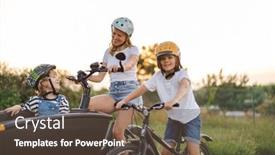  Presentation with cycling - PPT layouts featuring mother-with-children-cycling background and a tawny brown colored foreground