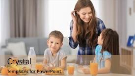  Presentation with breakfast children - Theme consisting of mother with children having breakfast background and a coral colored foreground