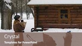  Presentation with snow - Amazing PPT theme having mother-with-children-snow-house backdrop and a tawny brown colored foreground