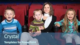  Presentation with cinema - Presentation theme with mother with children with admiration watching a movie in the cinema background and a ocean colored foreground