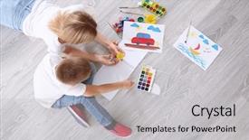  Presentation with mother and sons - Slide deck enhanced with mother with cute boy painting background and a light gray colored foreground