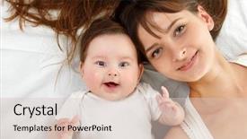  Presentation with happy baby - Slides featuring mother with cute smiling baby background and a soft green colored foreground