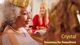  Presentation with dining table - Audience pleasing slide set consisting of mother with daughter and grandmother at dining table enjoying christmas meal at home together backdrop and a tawny brown colored foreground