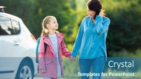  Presentation with back school - PPT layouts having mother-with-daughter-going-back background and a ocean colored foreground