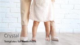  Presentation with white brick - Theme consisting of mother with daughter legs on white brick wall background background and a mint green colored foreground