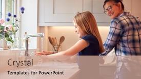  Presentation with infection - Amazing presentation design having mother-with-daughter-washing-hands backdrop and a coral colored foreground
