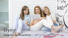  Presentation with tablet - Audience pleasing theme consisting of mother with daughters using tablet backdrop and a lemonade colored foreground