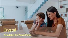  Presentation with family talking - Slide set enhanced with mother-with-her-daughter-talking background and a violet colored foreground