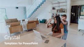  Presentation with family talking - Slide set consisting of mother-with-her-daughter-talking background and a coral colored foreground