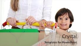  Presentation with kid happy birthday - Presentation theme featuring mother with her kid shopping background and a  colored foreground