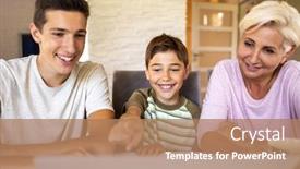  Presentation with laptop - Cool new presentation theme with mother-with-her-two-sons backdrop and a coral colored foreground
