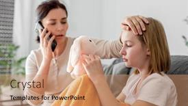  Presentation with sick child - PPT theme enhanced with mother-with-ill-sick-child background and a coral colored foreground