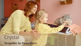  Presentation with animal shelter - PPT theme having mother-with-little-daughter-spending background and a coral colored foreground