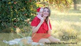 Presentation with orchard - Theme featuring mother with little daughter in an apple orchard background and a mint green colored foreground