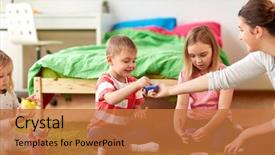  Presentation with happy kids - Theme consisting of mother with modelling clay background and a red colored foreground